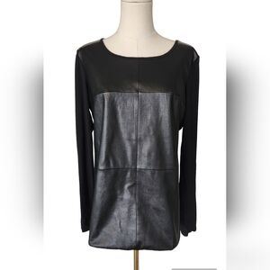 Ann Taylor Black Faux Leather Front Top